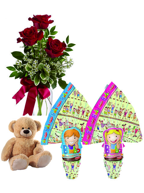 rose rosse peluche e uova pasqua