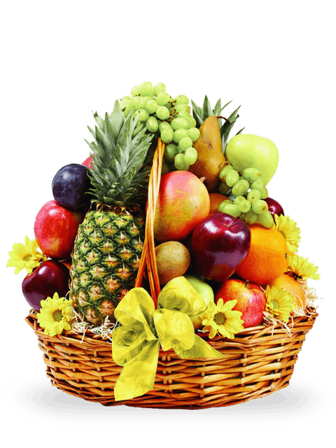 cesto di frutta mista con fiori