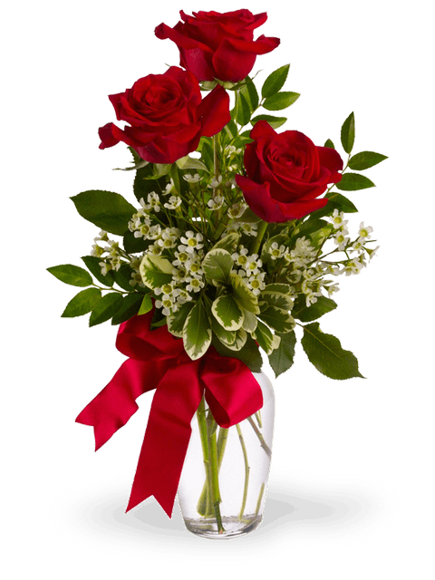 Fascio di tre rose rosse