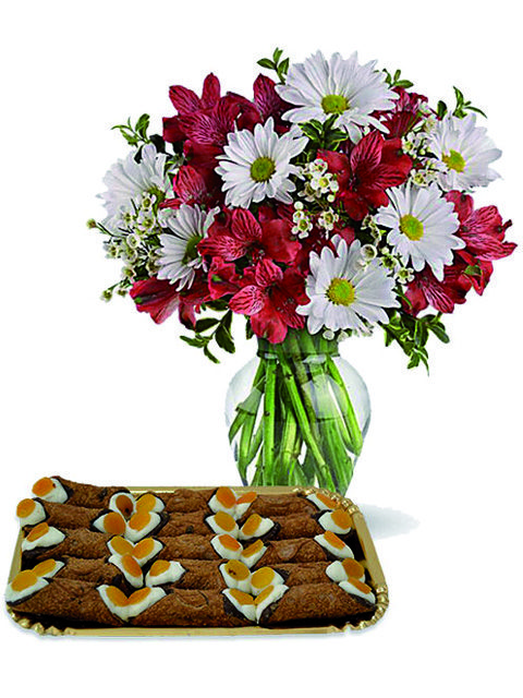Bouquet di margherite alstroemerie e cannoli