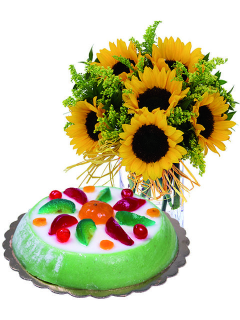 Mazzo di girasoli e cassata siciliana