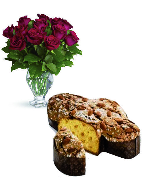 Bouquet di 12 rose e colomba di pasqua