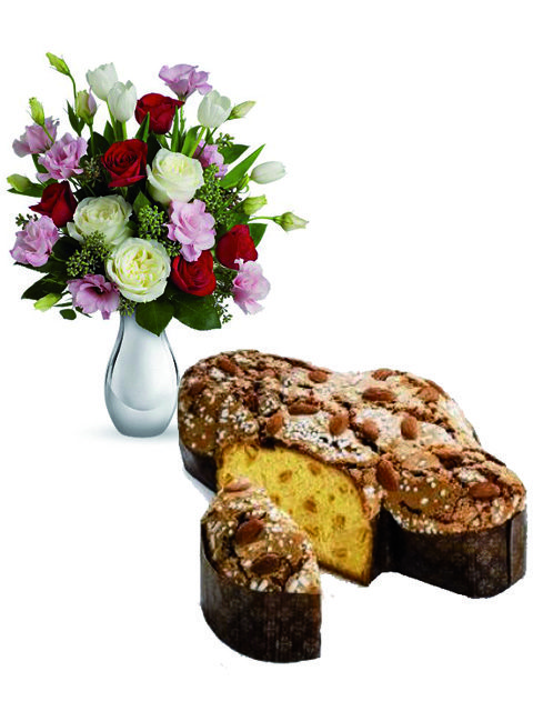 Bouquet di rose miste con colomba