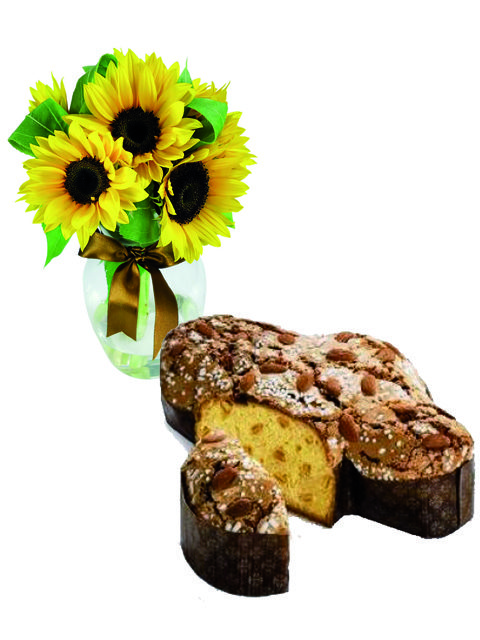 Tre girasoli con colomba pasquale