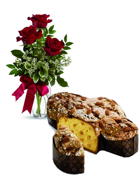 Tre rose rosse con colomba