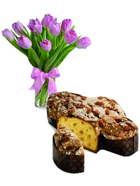 Tulipani rosa e colomba pasquale