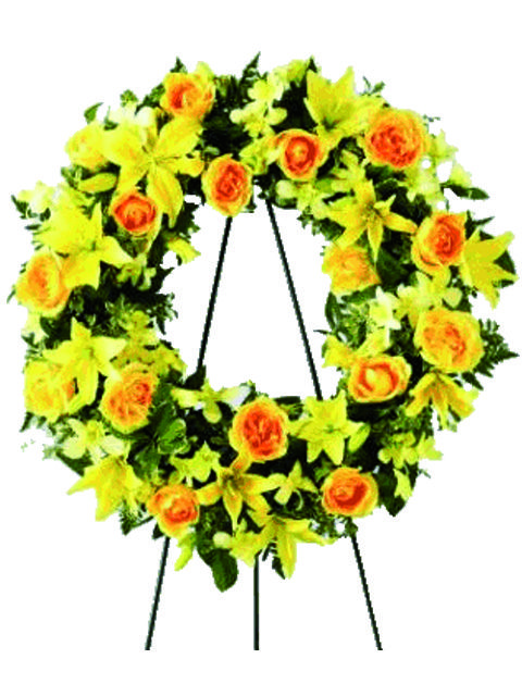 Corona di rose e gigli color giallo