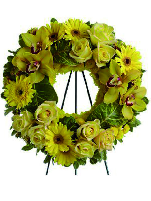 Corona funebre di rose orchidee e gerbere