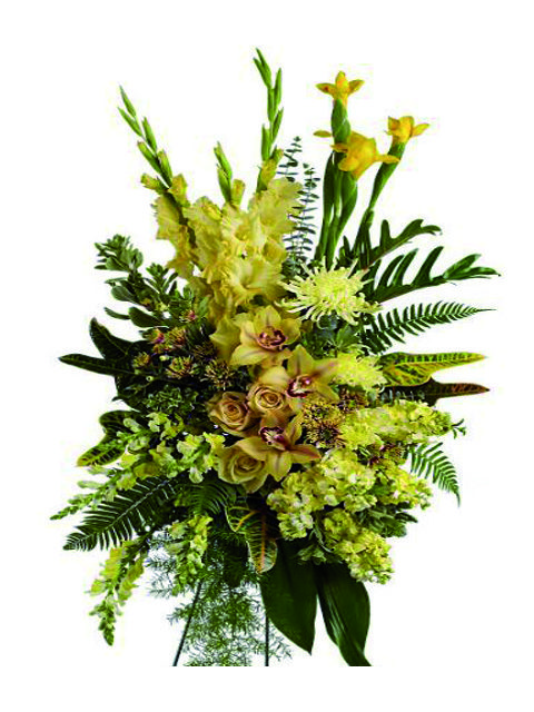 Cuscino funebre di fiori misti e orchidee