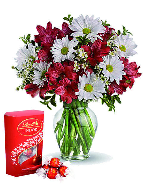 alstroemeria e margherite con cioccolatini