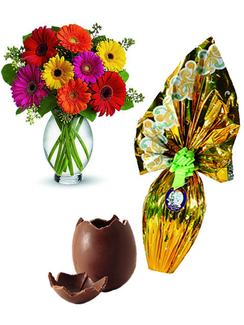 Bouquet di gerbere e uovo di pasqua