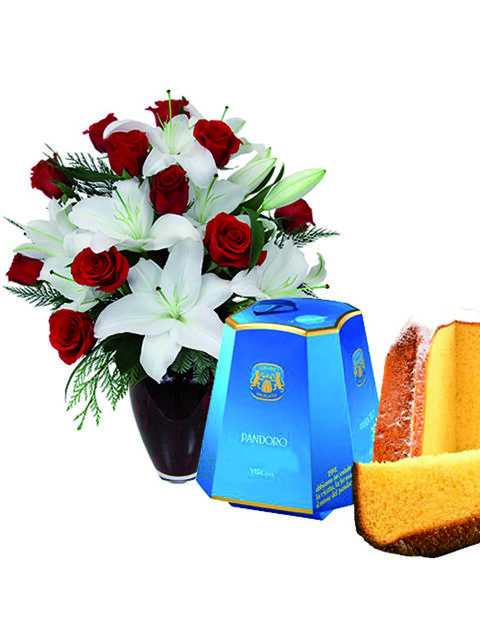 rose rosse gigli bianchi e pandoro