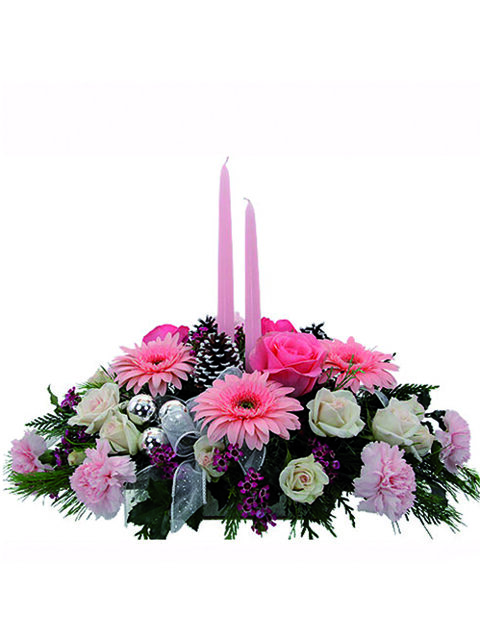 centrotavola natalizio dai toni rosa